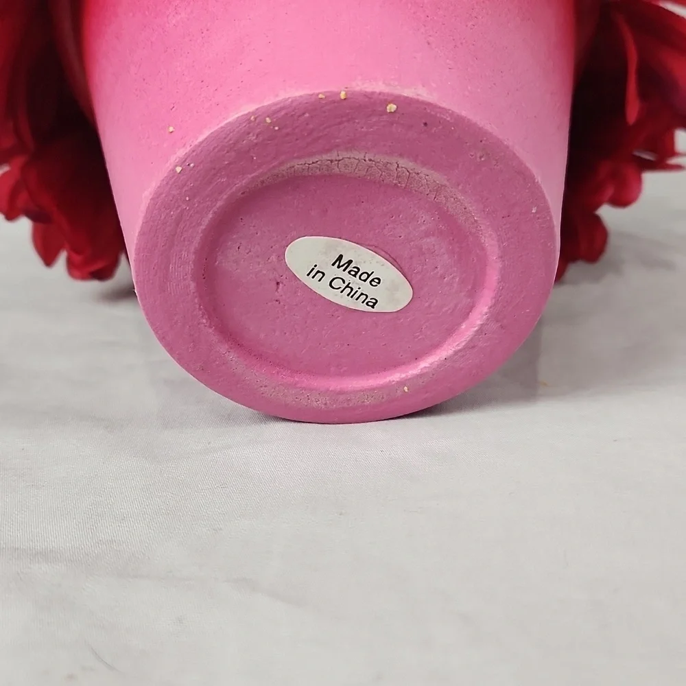 Pink Gerber Daisy Potted Artificial Floral Arrangement 7 inch Cottage Garden